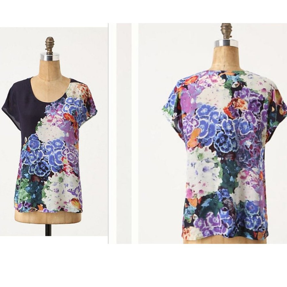 Anthropologie Maeve Tokonoma silk floral tee top 2